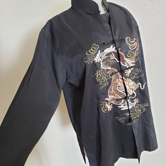 - Men's Traditional Chinese Tang Suit Satin Jacket Dragon Embroidery 40 - Picture 4 of 7